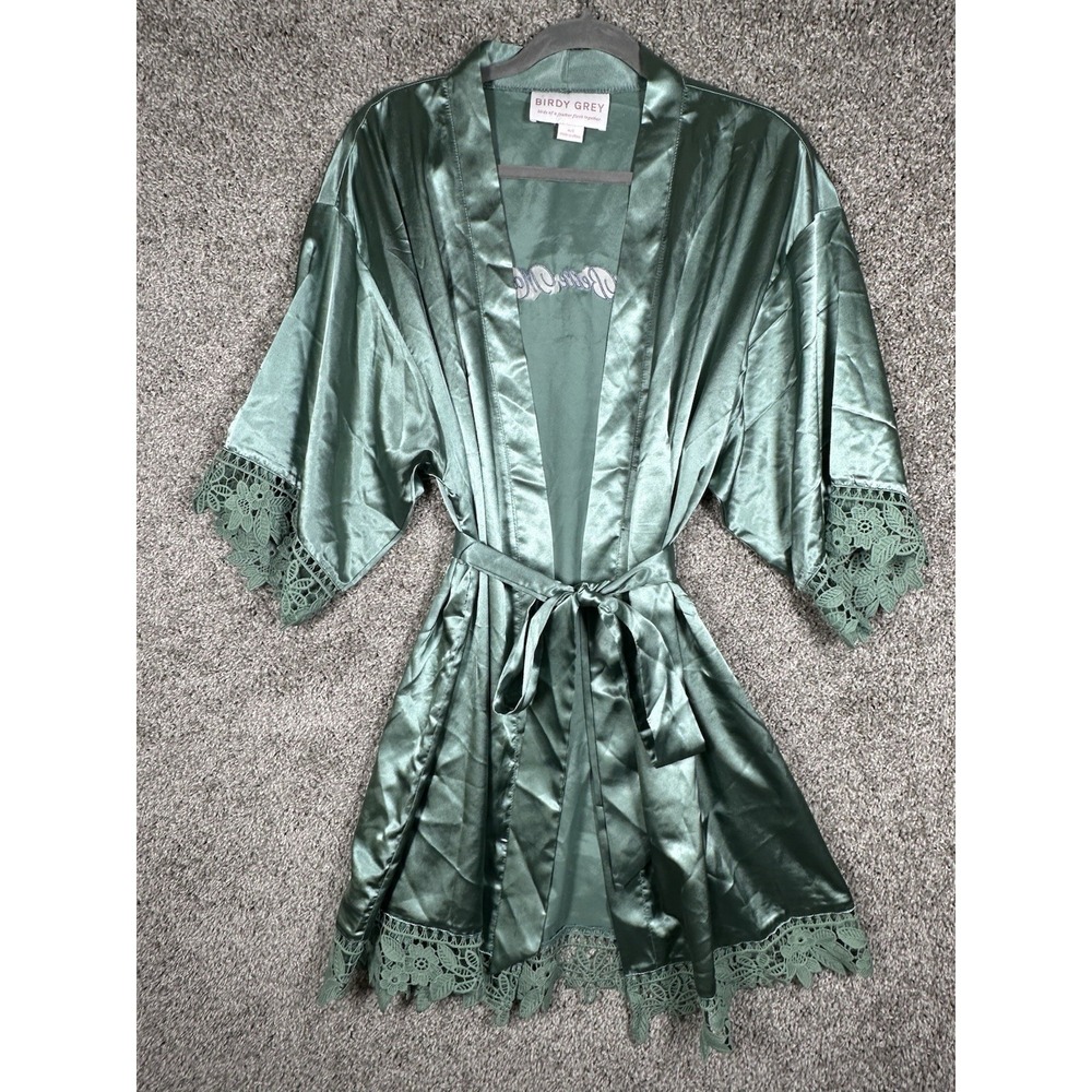 Birdy‎ Grey Satin Robe M/L Green Lace Mother of Bride La Belle Maman
